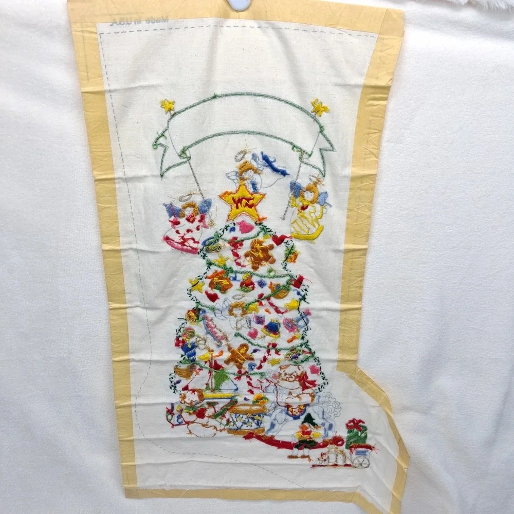 Vtg Dimensions Crewel Christmas Stocking Stitched Lucy Rigg # 8041 READ